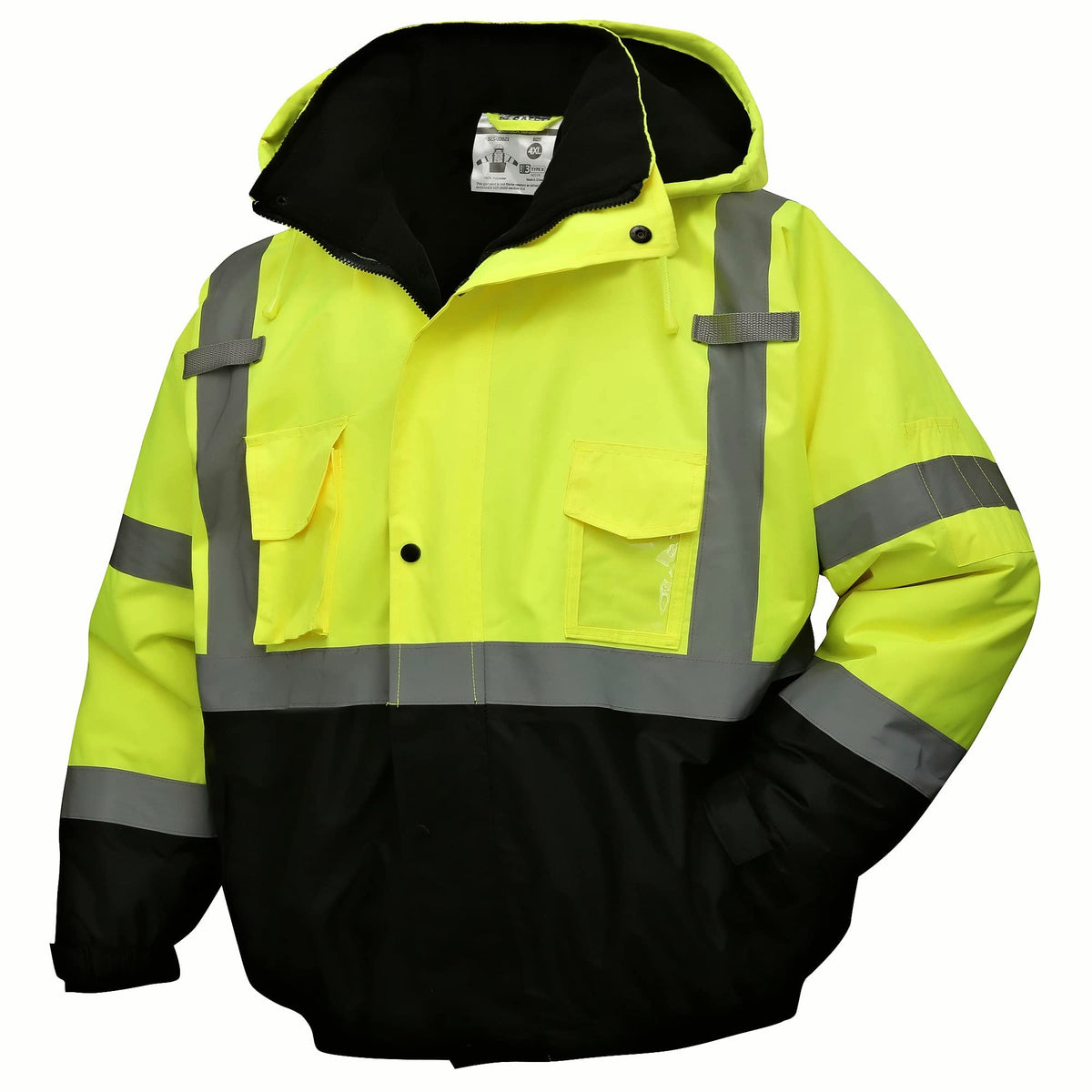 Sksafety High Visibility Reflective Jackets For Men, Waterproof Class 3 Safety Jacket With Pockets, Hi Vis Yellow Coats With Bla