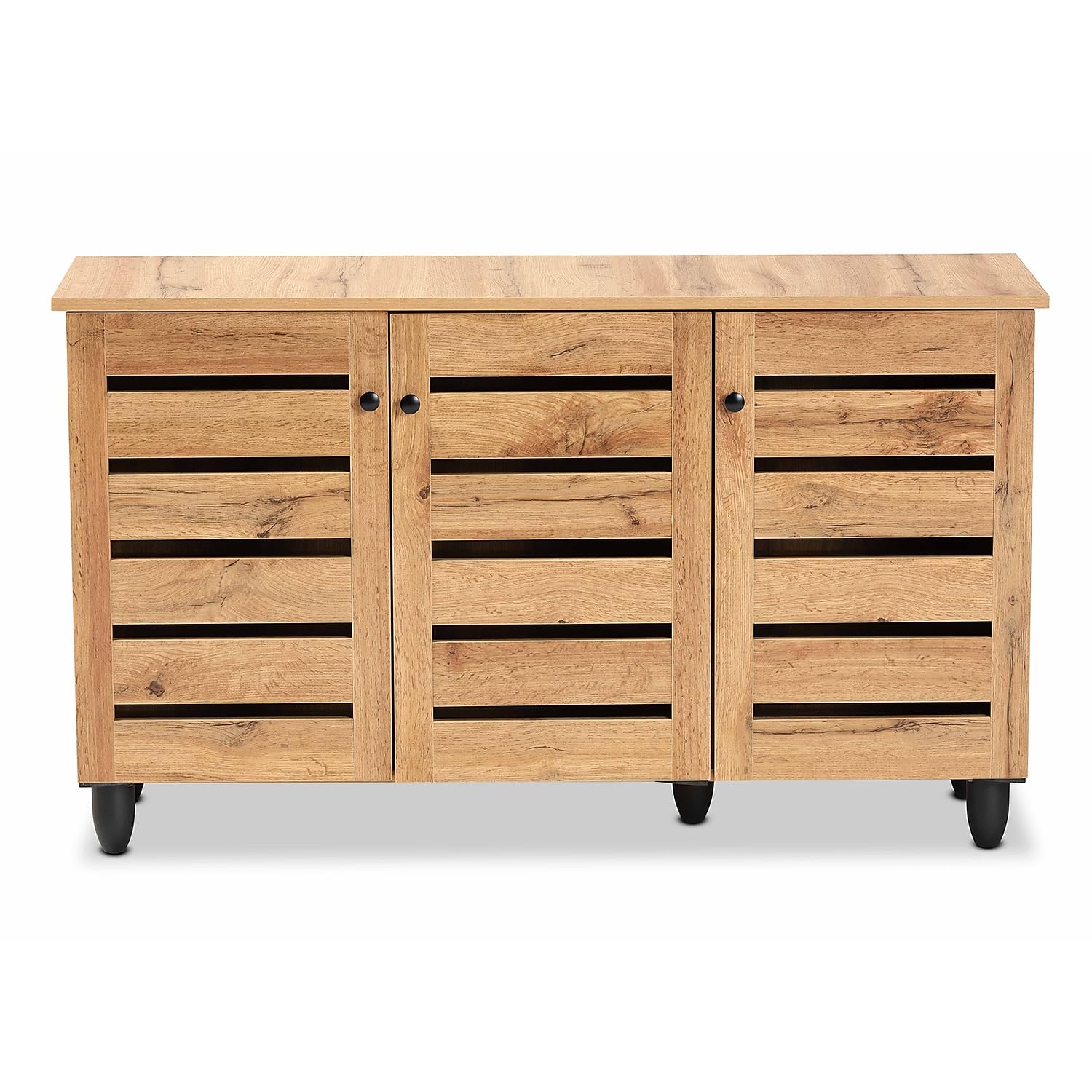 Baxton Studio Gisela 3-Door Shoe Storage Cabinet, Oak Brown and Black (190-11992-HiT)