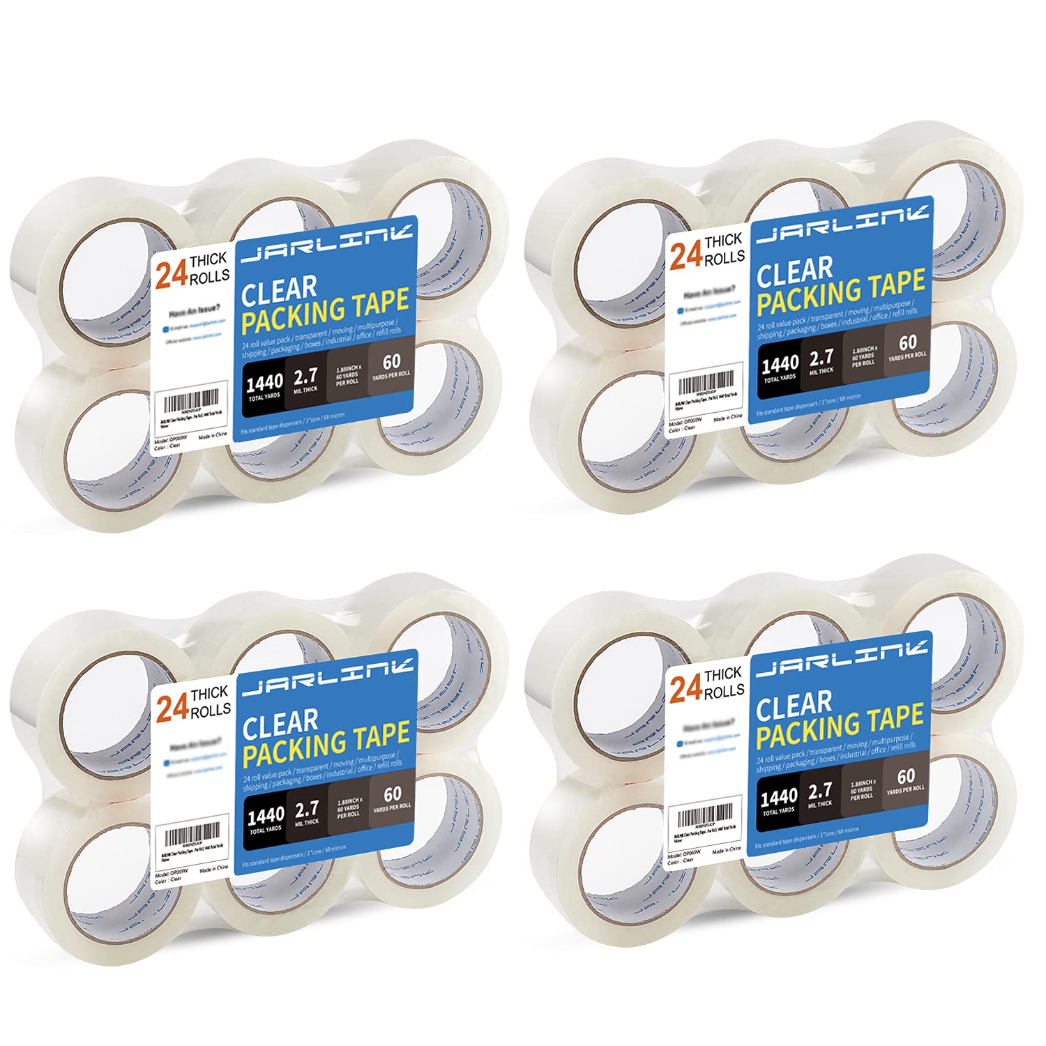 Jarlink Clear Packing Tape (24 Rolls), Heavy Duty Packaging Tape For Shipping Packaging Moving Sealing, 2.7Mil Thick, 1.88 Inche