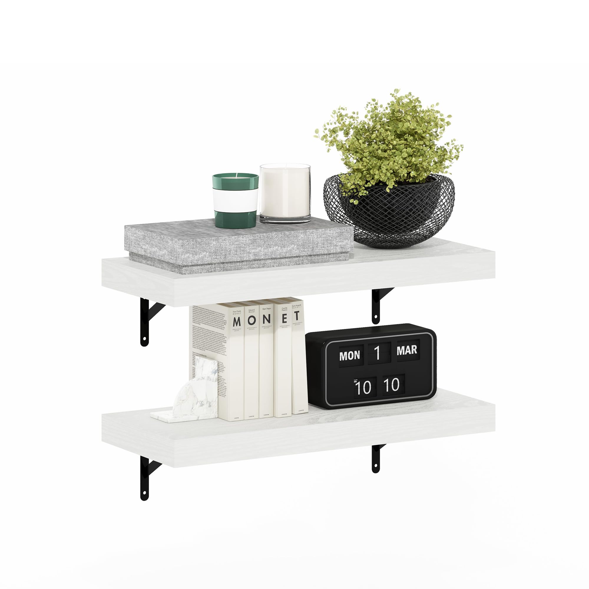 Furinno Tanna 22-Inch Wall Mounted Floating Display Shelves, White Texture, Set of 2