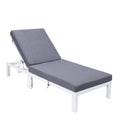 LeisureMod Chelsea Modern White Aluminum Chaise Lounge Outdoor Patio Chair with Cushions, Blue