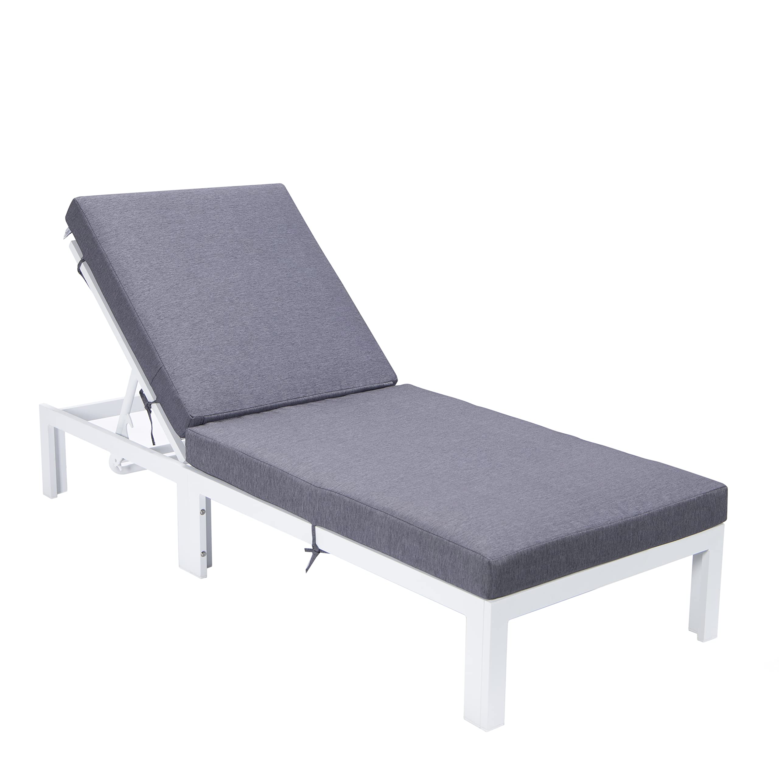LeisureMod Chelsea Modern White Aluminum Chaise Lounge Outdoor Patio Chair with Cushions, Blue