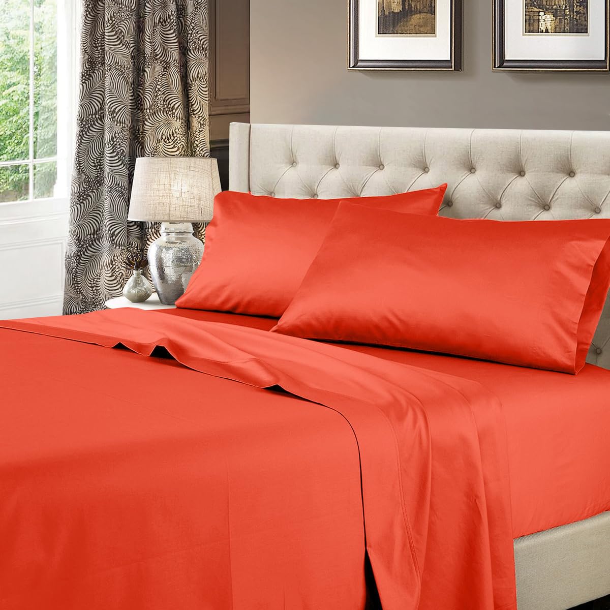 Royal Hotel Bedding Top-Split-California-King: Adjustable Cal King Bed Sheets 4Pc Solid Coral 100% Cotton 600-Thread-Count, Deep
