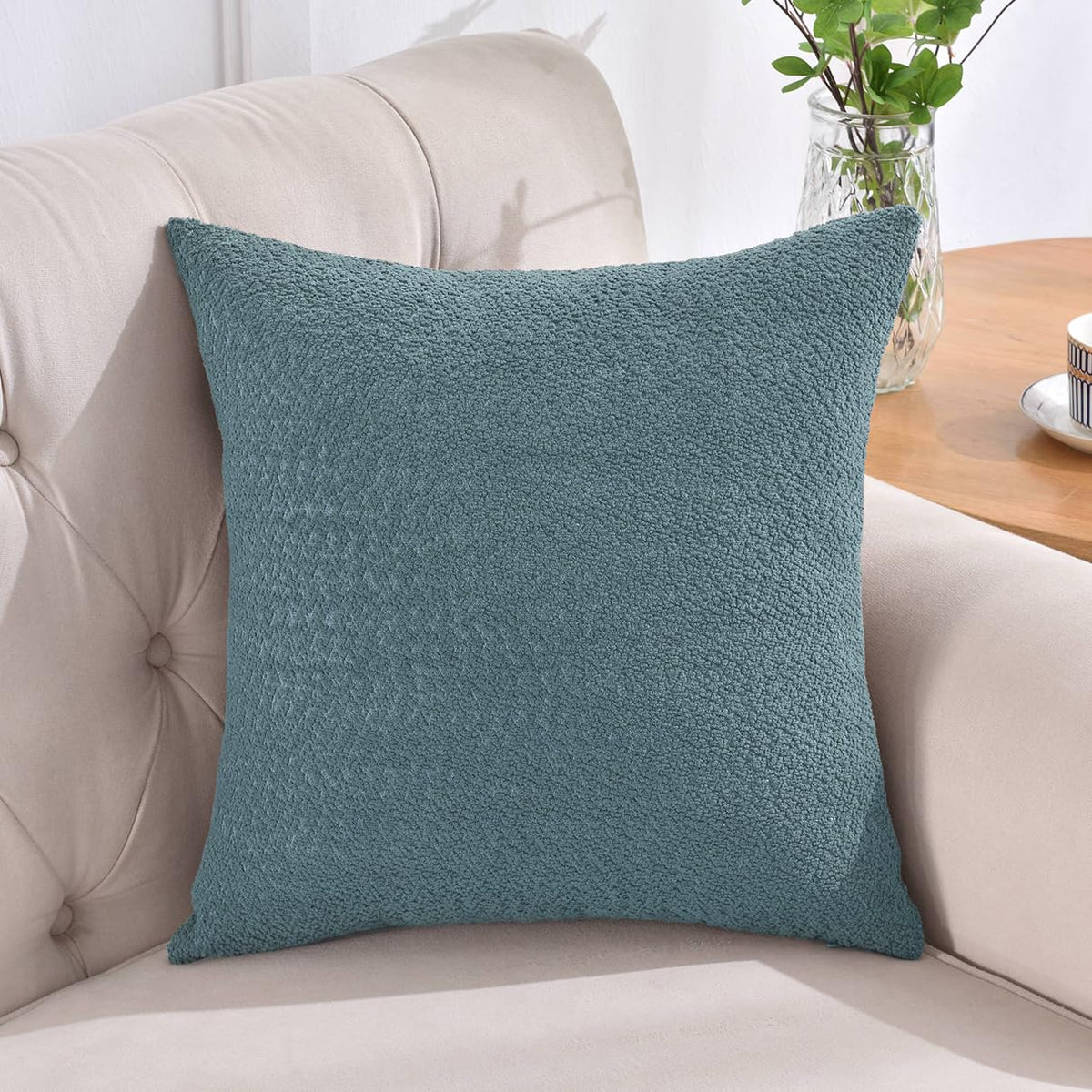 Rythome Pack Of 1 Cozy Boucle-Like Textured Throw Pillow Cover For Couch And Bed - 24'X24', Teal Blue