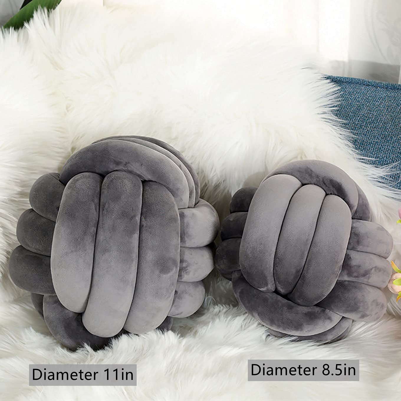 Knot Pillow Ball Round Cushion Pillows, Children Room Decoration Plush Toys Calming Stress Relief Toy (Dark Gray,11In/28Cm)