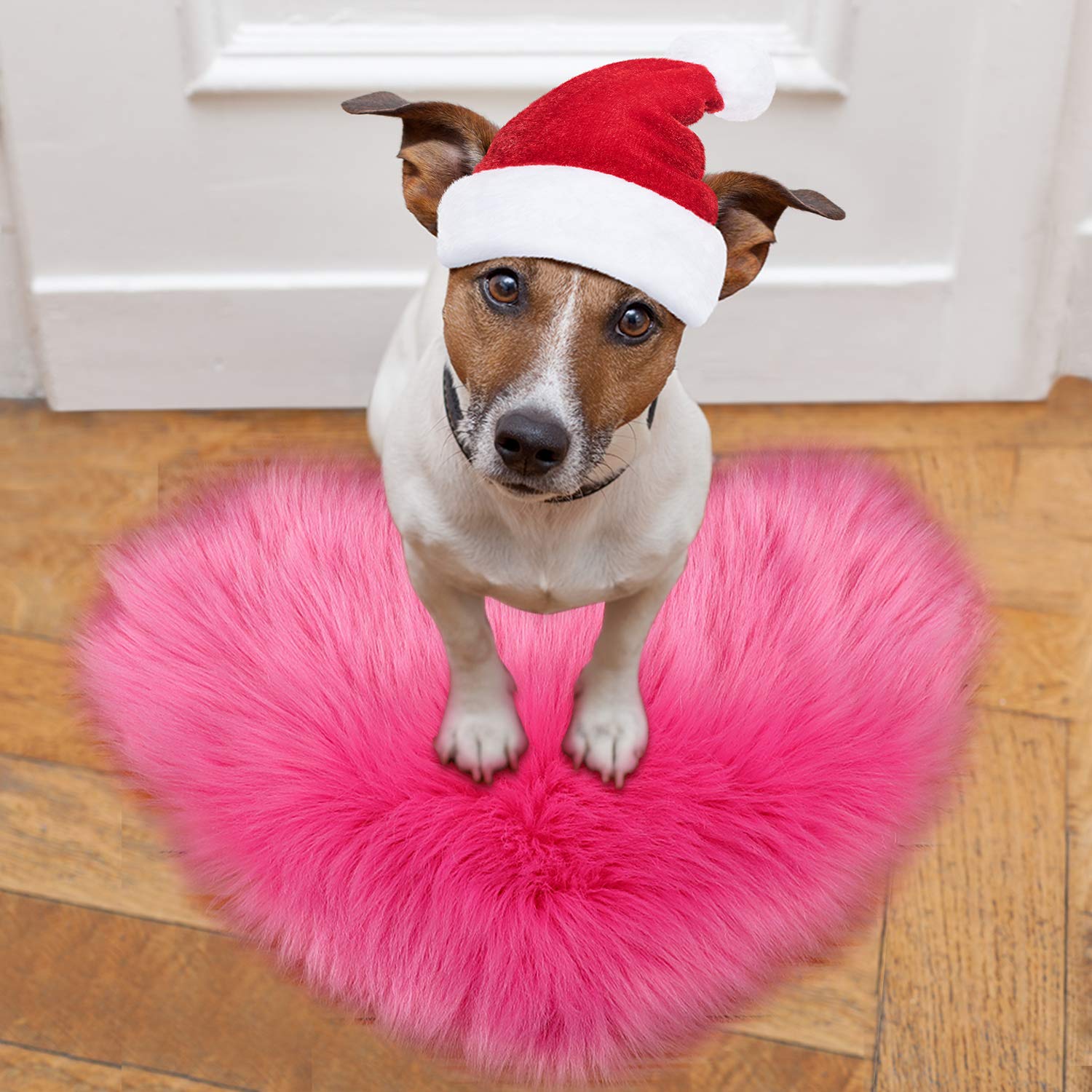Mudder 2 Pieces Heart Shaped Rug Faux Room Fluffy Carpet Heart Shaped Door Mat For Room Bedroom, 12 X 16 Inch(Rose Red)
