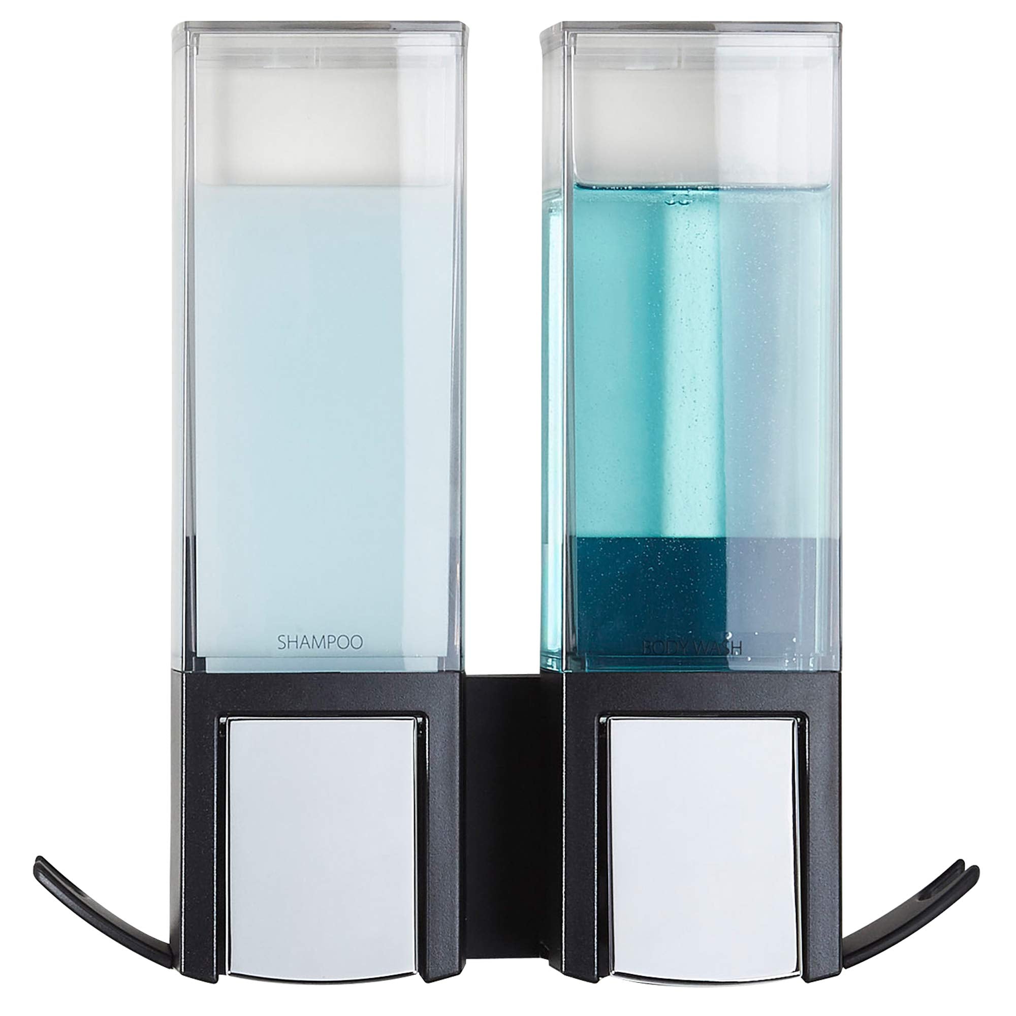 Better Living Products Clever Double Shower Dispenser 2, Shampoo and Soap Dispenser, 2 x 17 fl. oz. Black, 8.13 x 3.5 x 8.25