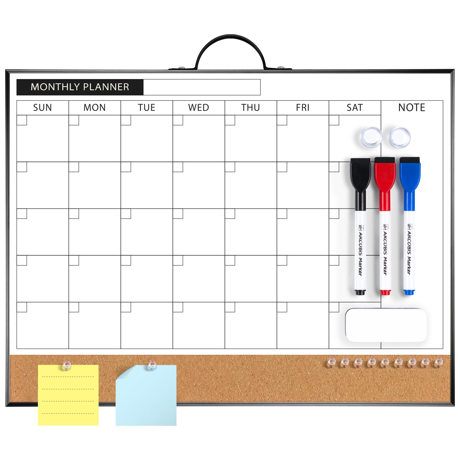 Arcobis Monthly Calendar Whiteboard Dry Erase Cork Board Combination For Wall, 12 'X16 ' Magnetic Dry Erase Board, Double-Side