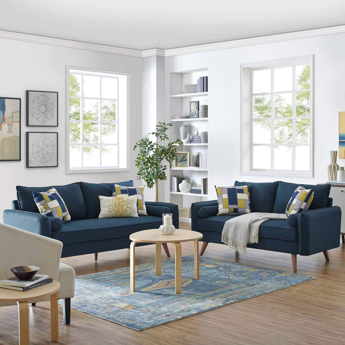Modway Revive Upholstered Fabric Sofa And Loveseat Set, Gray