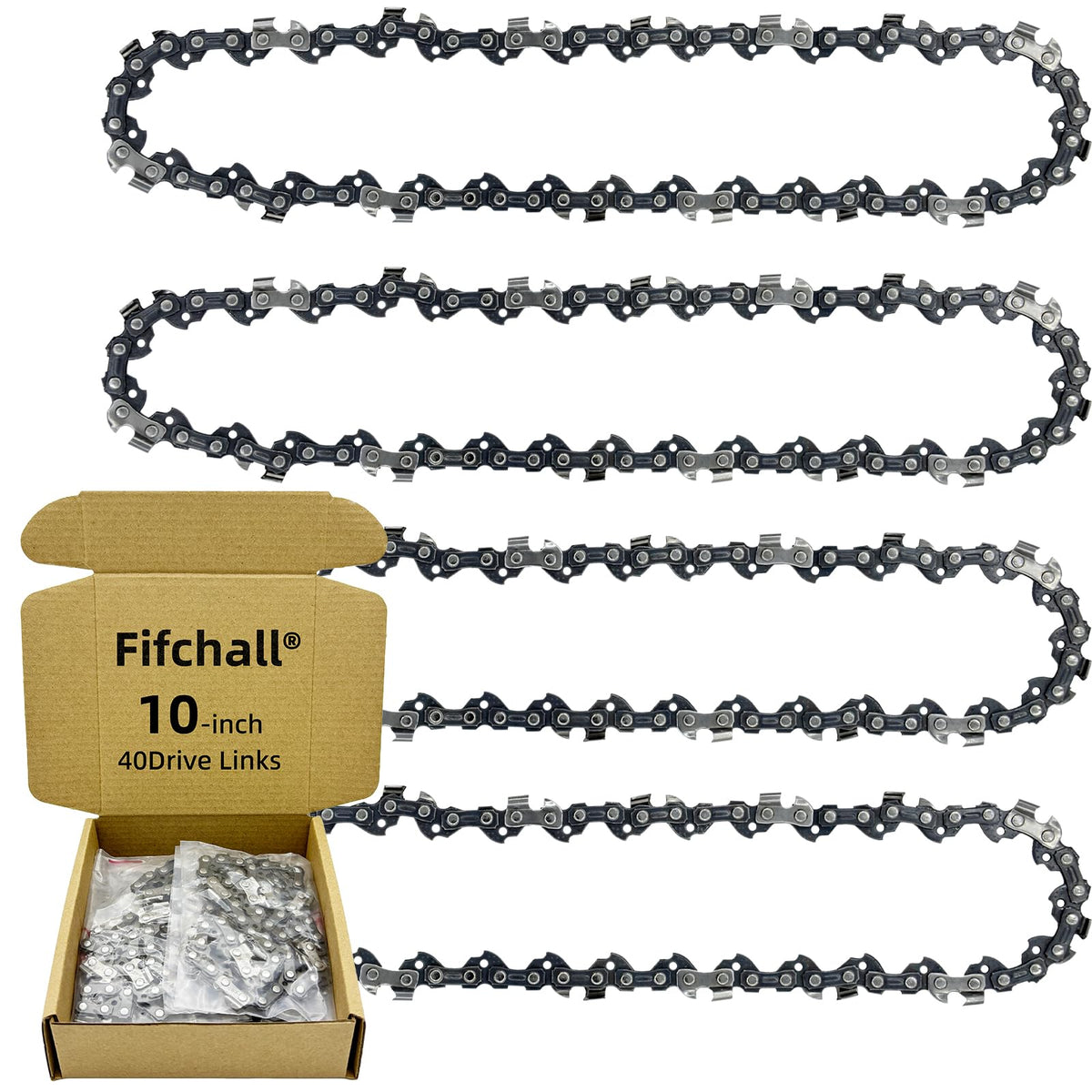 4 Pack 10 Inch Chainsaw Chain S40 3/8' Lp Pitch .050' Gauge 40 Drive Links, 10-Inch Replacement Chains Compatible With Remingt