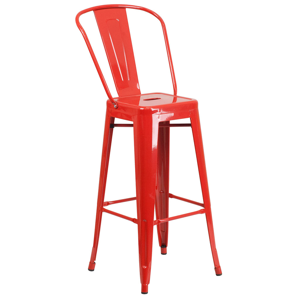 Flash Furniture Commercial Grade 30" Round Red Metal Indoor-Outdoor Bar Table Set With 2 Cafe Stools