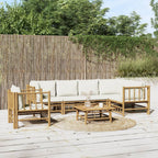 vidaXL Bamboo Outdoor Patio Lounge Set, 7 Piece - Cream White Cushions - Flexible and Strong - Modular Design- Suitable for Garden, Poolside, and Balcony Use