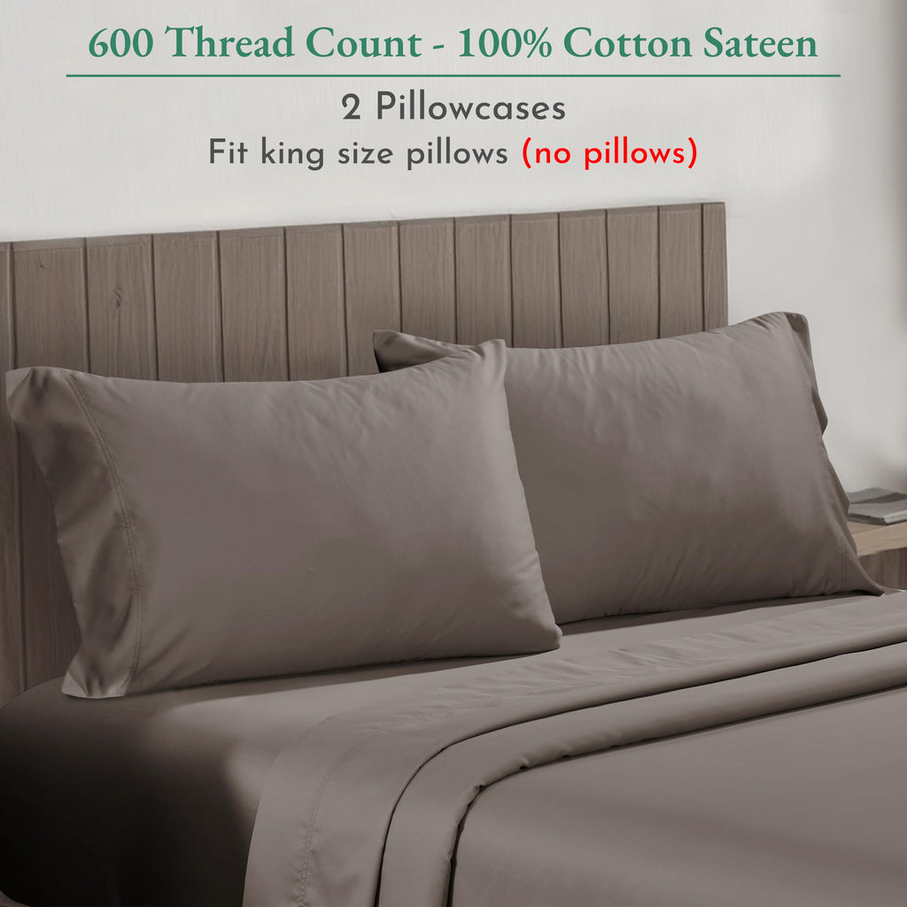 California Design Den Luxuriously Soft Hotel Quality 600 Thread Count, 100% Cotton King Size Pillowcases Set Of 2, Crisp & Cool Fits King Size Pillows (Brown)