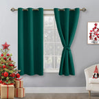Hiasan Christmas Blackout Curtains For Bedroom - Thermal Insulated & Energy Saving Window Curtains For Living Room, 2 Drape Panels Sewn With Tiebacks, Hunter Green, 42 X 54 Inch