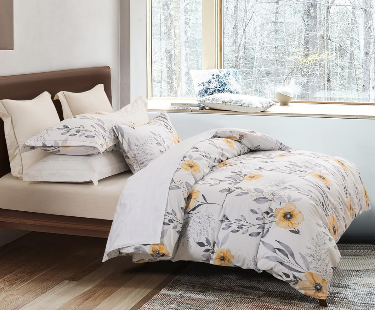 Sleepbella King Size Duvet Cover Set With Button Closure - Black And Yellow Botanical Luxury Bedding For A Comfortable Sleeping