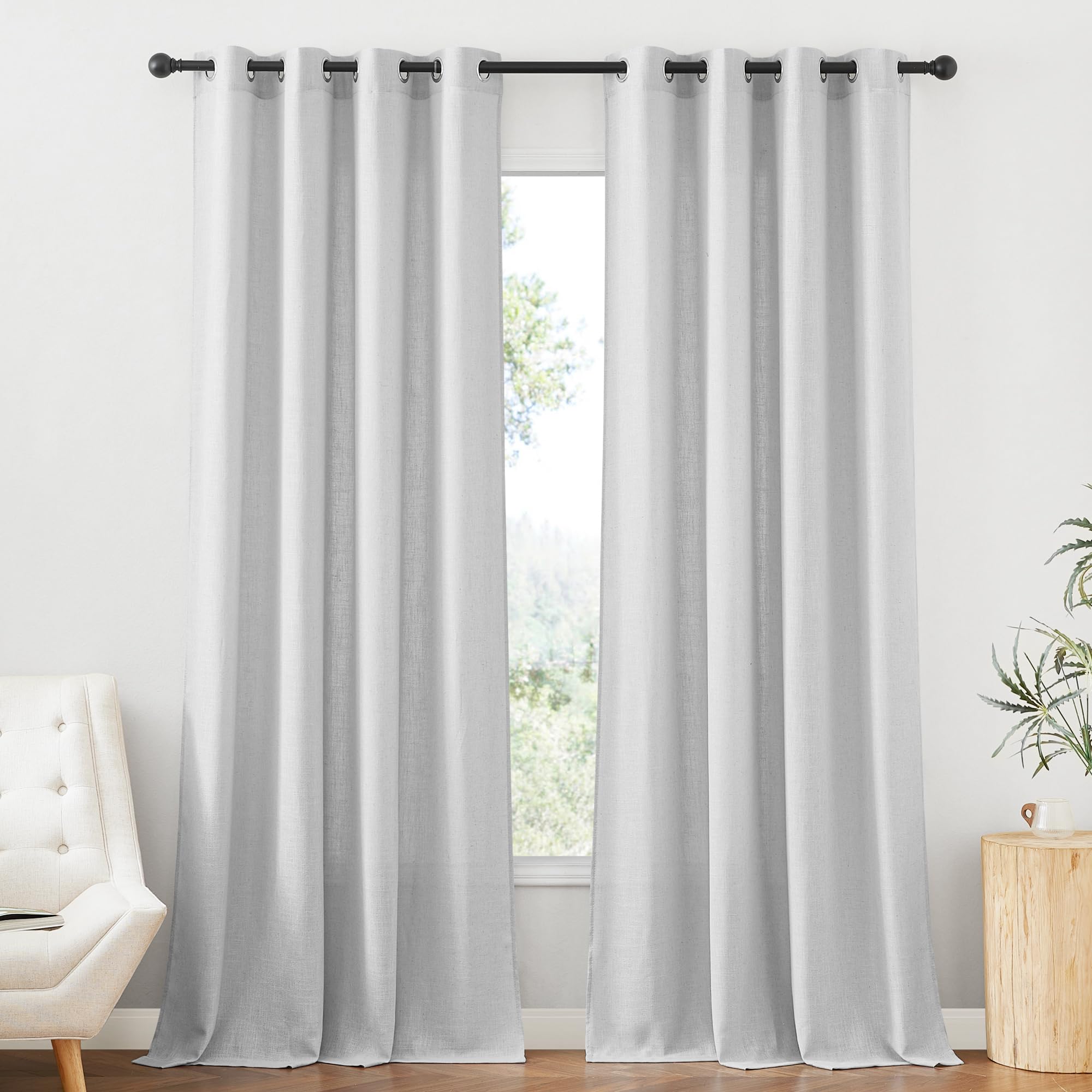 Ryb Home Sheer Linen Curtains - Soft Airy Vintage Flax Linen Fabric Soften Light Semi Transparent Drapes Shades For Living Room