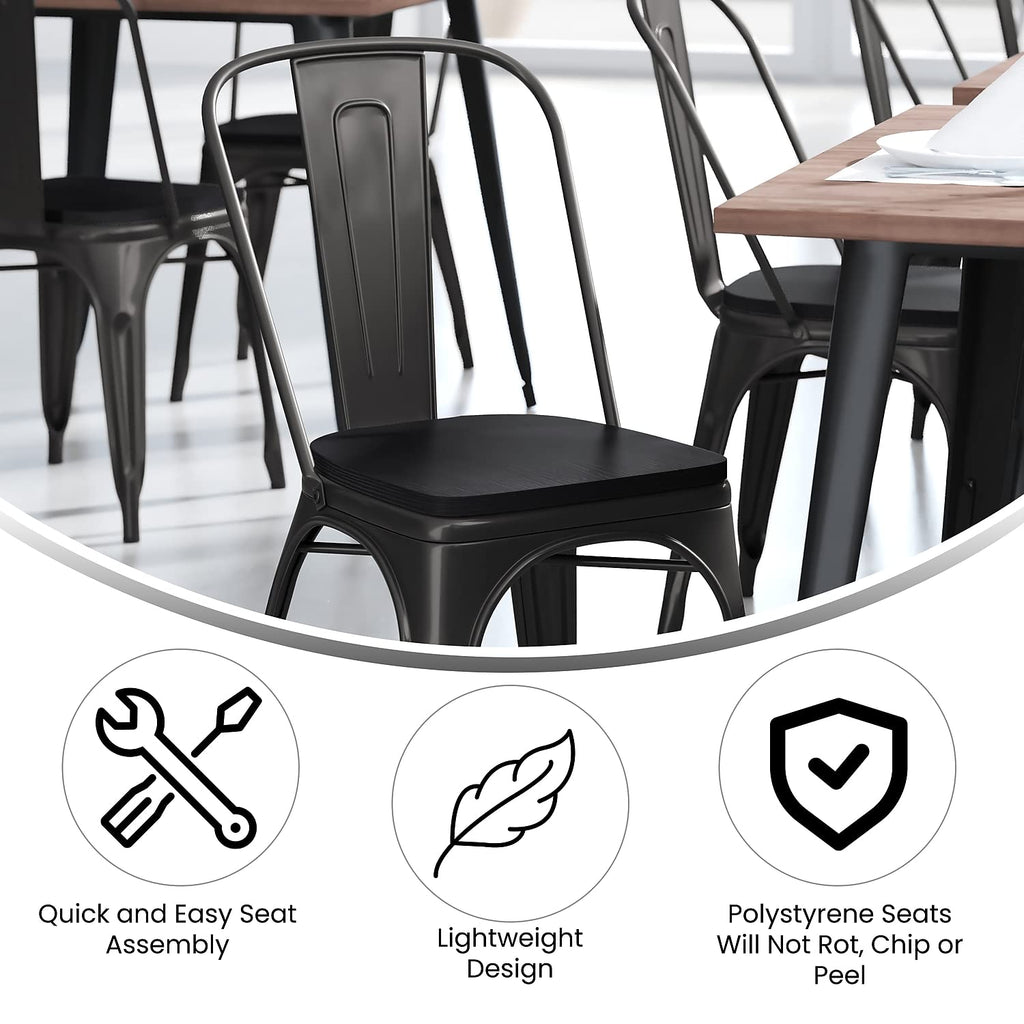 Flash Furniture Perry Indoor/Outdoor Commercial Stackable Chair With Polystyrene Seat - Black Metal Frame - Black Poly Resin Seat - Rounded Seat Edges For Comfort