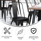 Flash Furniture Perry Indoor/Outdoor Commercial Stackable Chair With Polystyrene Seat - Black Metal Frame - Black Poly Resin Seat - Rounded Seat Edges For Comfort