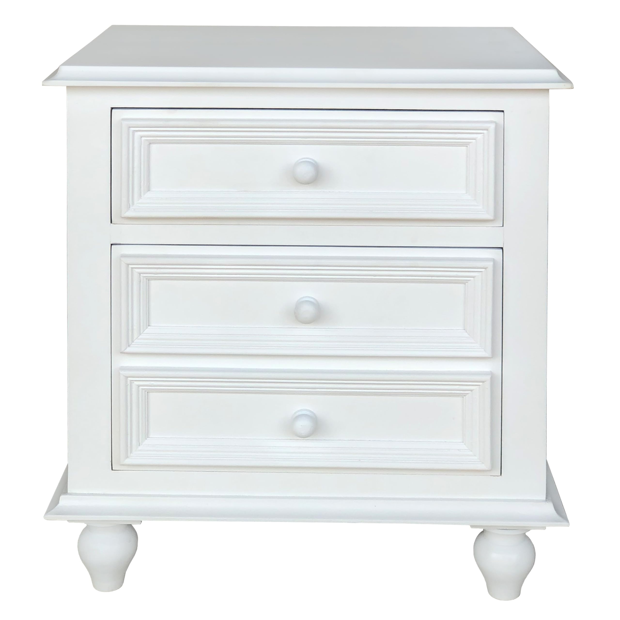 Benjara Night Stand 28 Inch Bedside Nightstand, 2 Drawers With Classic Round Knobs, Handcrafted White Mango Wood