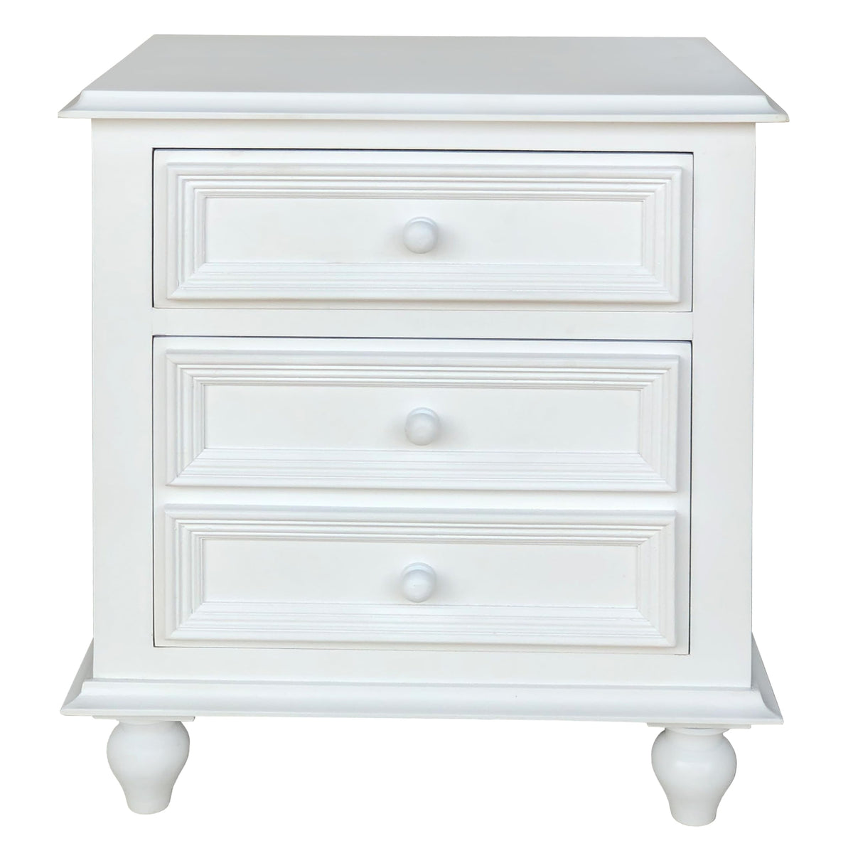 Benjara Night Stand 28 Inch Bedside Nightstand, 2 Drawers With Classic Round Knobs, Handcrafted White Mango Wood