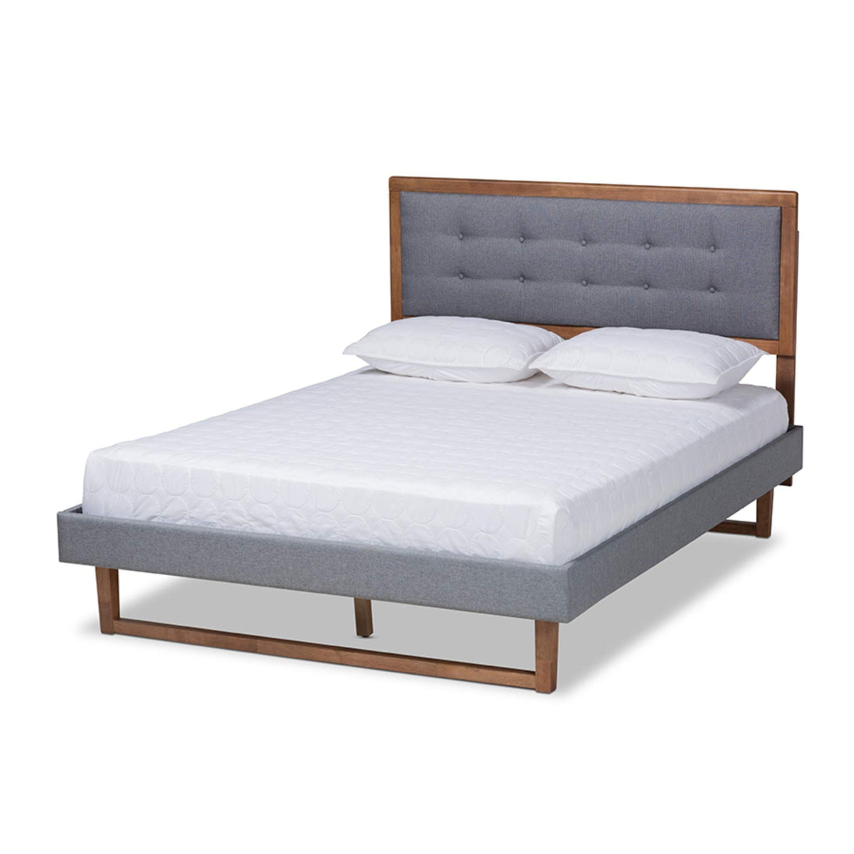 Baxton Studio Emele Modern Transitional Dark Grey Fabric Upholstered and Ash Walnut Brown Finished Wood Full Size Platform Bed
