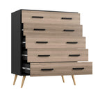 Woodpeckers Furniture And Mattress Eli Mid-Century Modern 5 Drawer Chest (Black & Sonoma Oak)