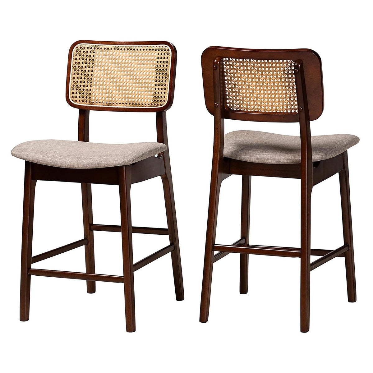 Baxton Studio Dannon Mid-Century Fabric Counter Stool, Grey/Walnut Brown/Light Brown, 2/Set (235-2P-13300-Ht)