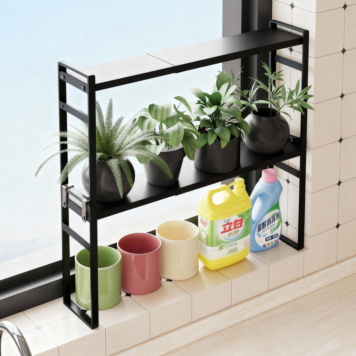 jiedihome 2 Tier Expandable Stackable Narrow Shelf Organizer, Black