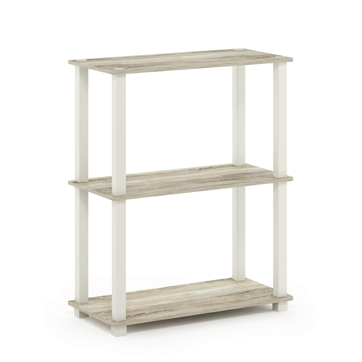 Furinno Turn-S-Tube 3-Tier Compact Multipurpose Shelf Display Rack With Square Tube, Sonoma Oak/White