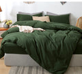 Moomee Bedding Duvet Cover Set 100% Washed Cotton Linen Like Textured Breathable Durable Soft Comfy (Forest Green, Full Size)