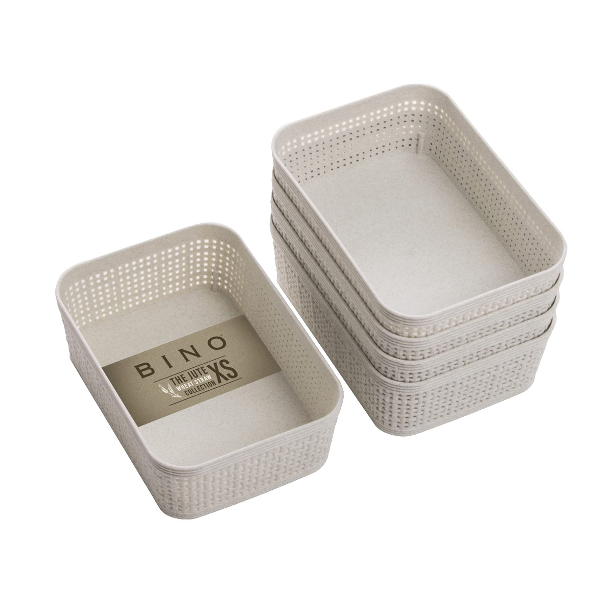 BINO | Woven Plastic Basket | XS (Natural), 5-Pack | THE JUTE COLLECTION | Home Organization, Space - Saving Storage, Stylish De