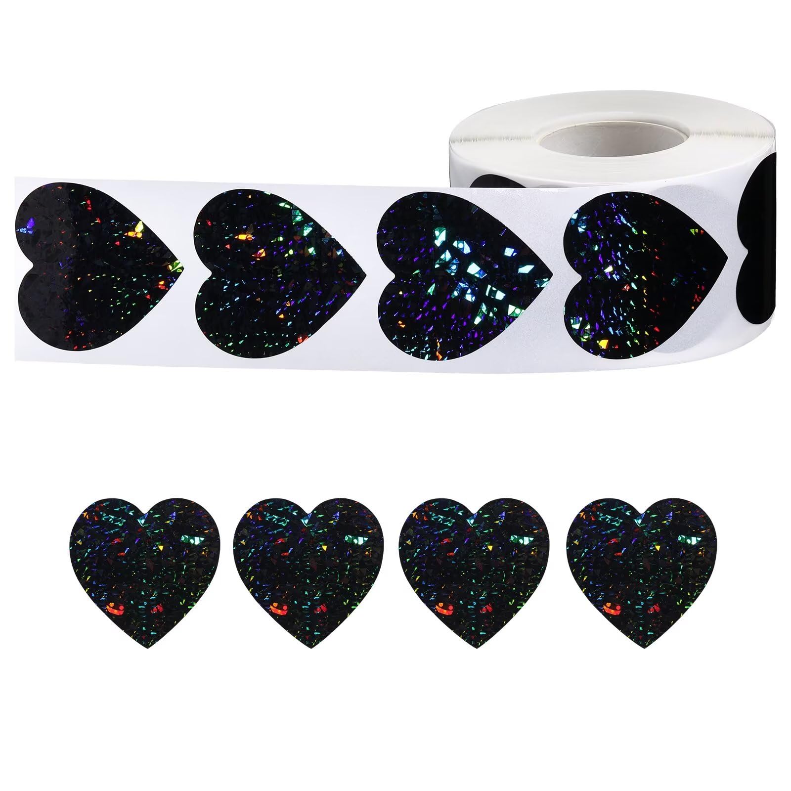 Sujjy 500Pcs Glitter Black Heart Stickers 1.5 Inch Self Adhesive Labels For Valentine'S Day, Party Decoration, 1 Roll (Black)