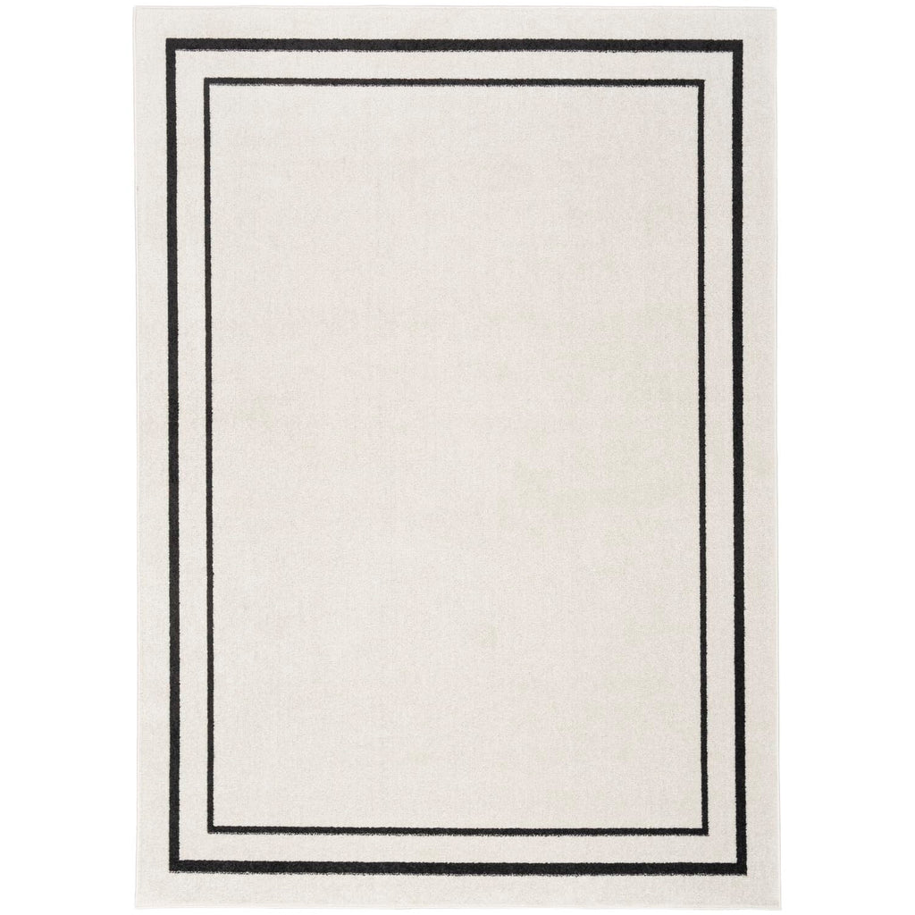 Nourison Essentials Indoor/Outdoor Ivory/Black 4' x 6' AreaRug, EasyCleaning, Non Shedding, Bed Room, Living Room, Dining Room, 