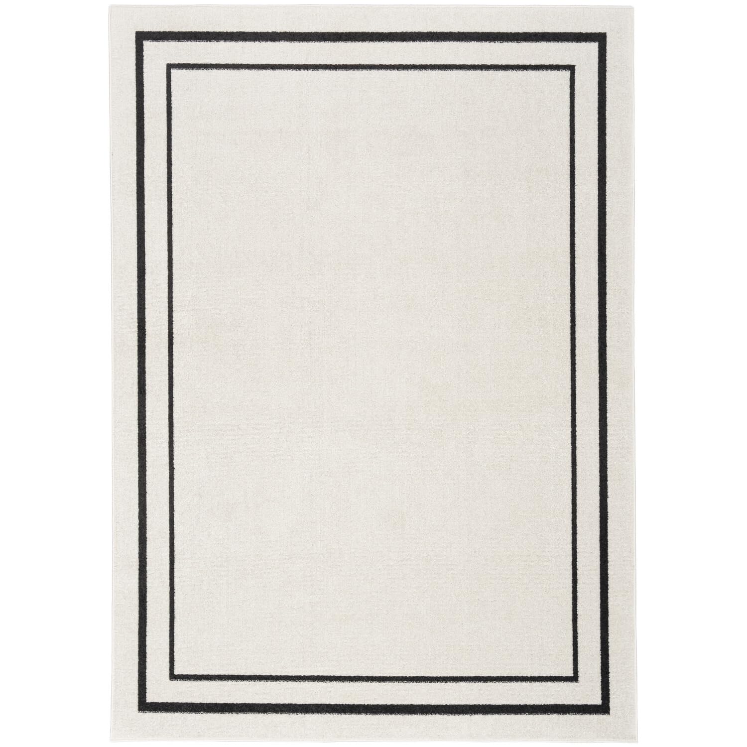 Nourison Essentials Indoor/Outdoor Ivory/Black 4' x 6' AreaRug, EasyCleaning, Non Shedding, Bed Room, Living Room, Dining Room, 