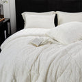 Wajade Faux Fur Comforter Set King Size, 3 Pieces Ultra Soft Marbled Ivory White Fluffy Comforter Set Marble Print Furry Bedding