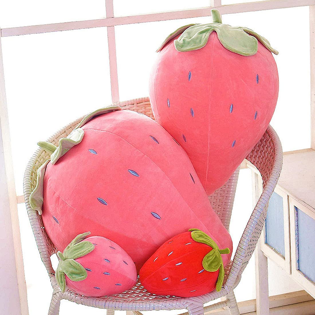 Cute Fruit Kids Pillow Stuffed Strawberry Plush Pillows Super Soft Girls Pillows Cushion Seat For Kids Toys (Pink,23.6'/60Cm) 1