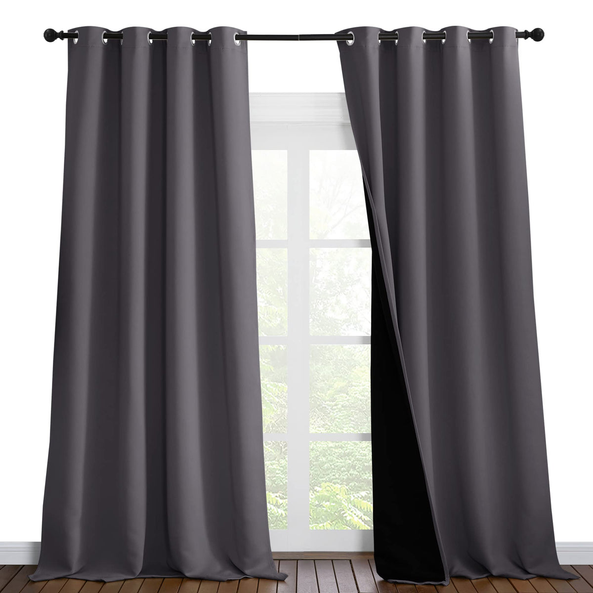 Nicetown Total Shade Curtains And Draperies, Heavy-Duty Full Light Shading Drapes With Black Liner Backing For Villa/Hall/Dorm W