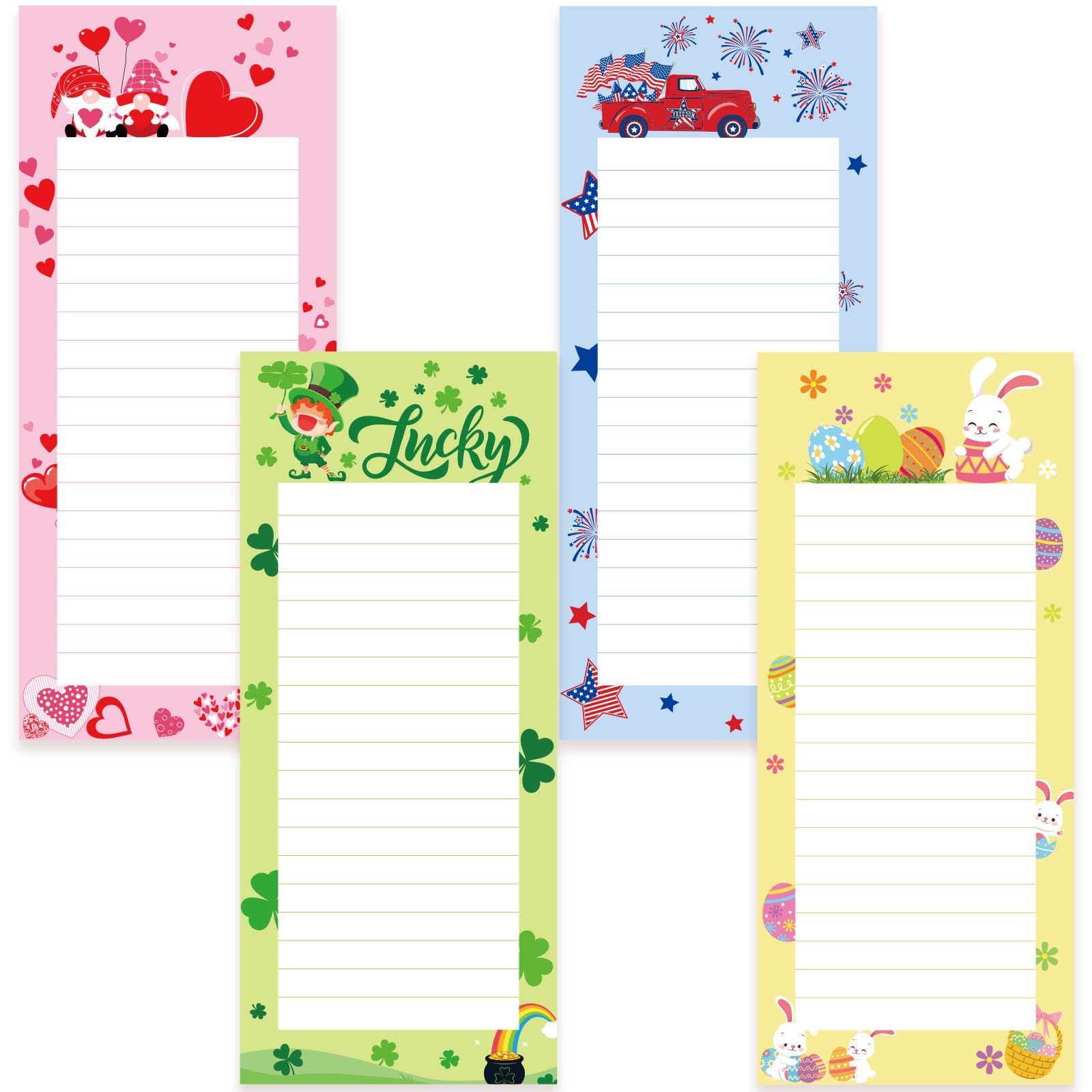 Whaline 4Pcs Valentine'S Day St. Patrick'S Day Easter 4Th Of July Independence Day Magnetic Notepads Love Gnome Shamrock Bunny U