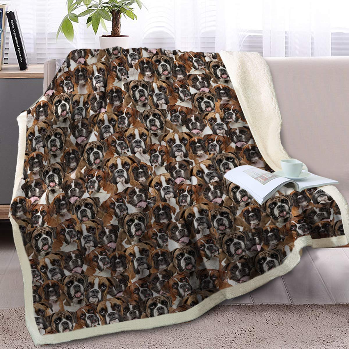 Blessliving Boxer Dog Blanket Super Soft Cozy Reversible Fluffy Sherpa Throw Blanket For Kids Girls Adults Cute Pet Fleece Blank