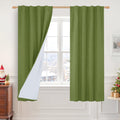 LAMIT Olive Green 100% Blackout Linen Curtains, 63 Inches Linen Textured Thermal Bedroom Drapes Back Tab and Rod Pocket Christma