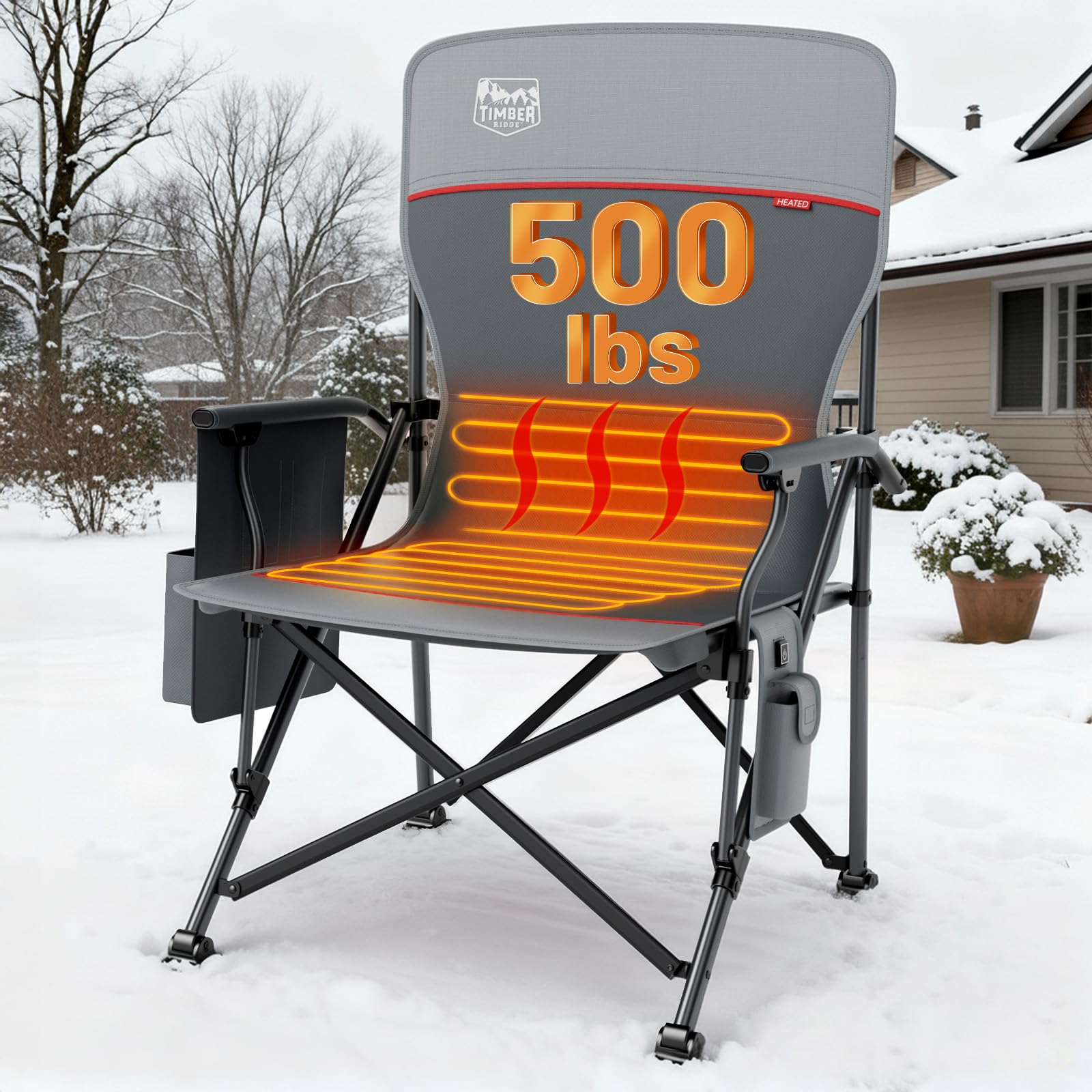 TIMBER RIDGE Oversized Heated Camping Chair for Outdoor Sports, High Back Padded Lawn Chair for Adults Support Up to 500lbs with
