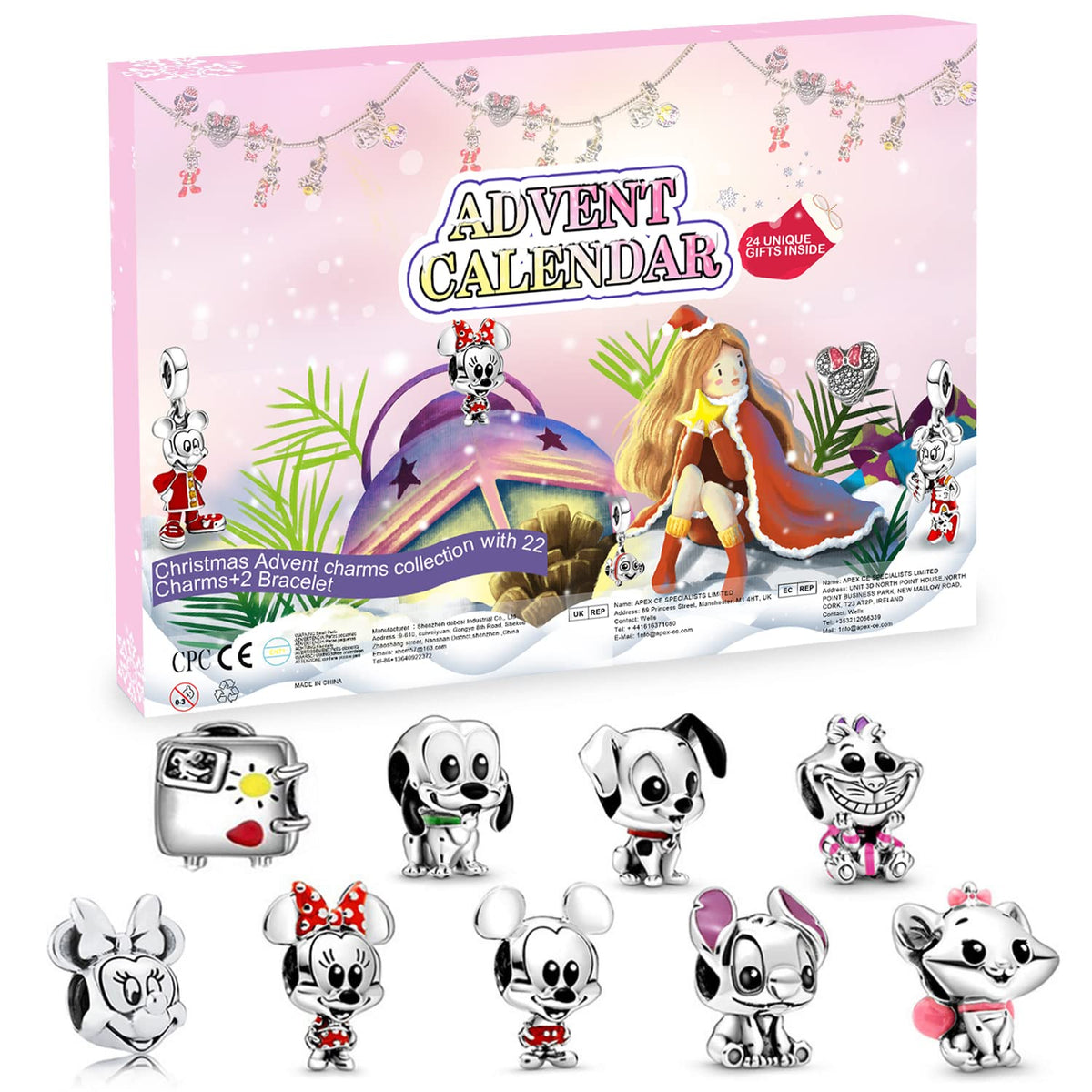 Christmas Advent Calendar 2024 for Girls with 2 Bracelets and 22 Unique Charms Jewelry Set Christmas Countdown Calendar for Daug