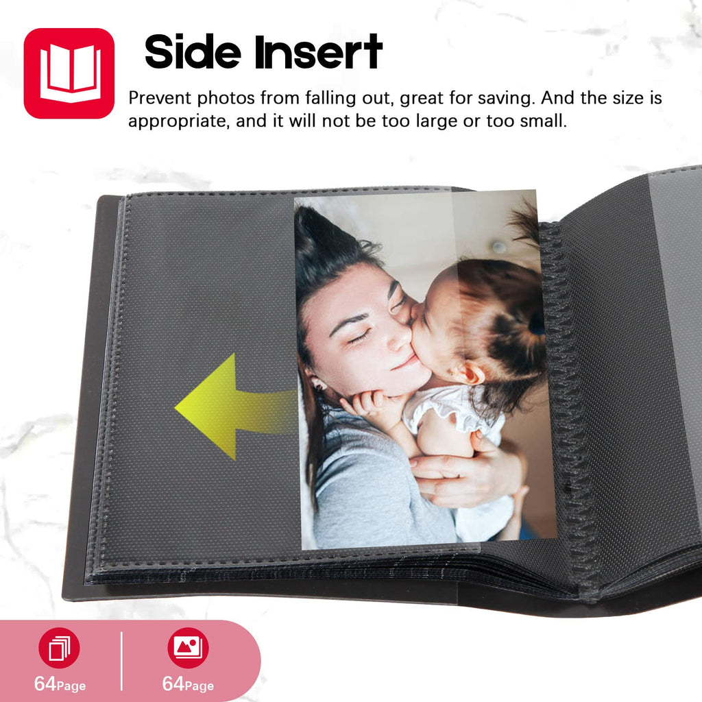 2Pack Small Photo Album 5X7 Holds 64 Photos Black Inner Page With Strong Elastic Band, 5X7 Mini Book Photo Picture Album For Art