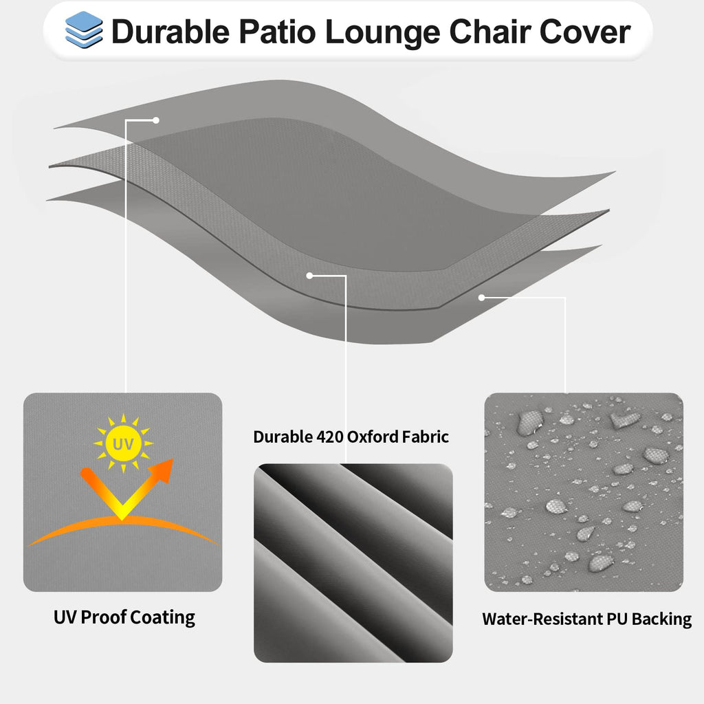 Outdoorlines Outdoor Waterproof Patio Chaise Lounge Chair Cover - Uv Resistant Lounger Covers Heavy Duty Weatherproof Patio Sofa Furniture Covers, 2 Packs, 84Wx32Dx32H Inches, Gray