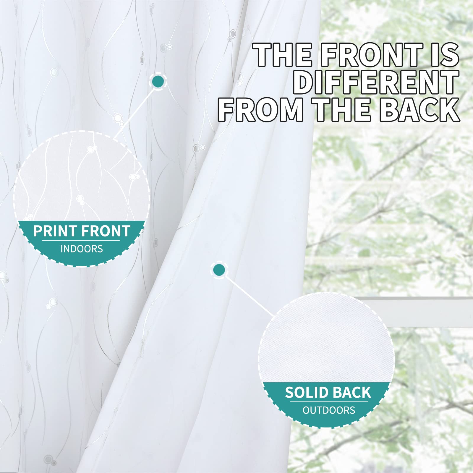 Bgment Room Darkening Curtains 45 Inches Long, Grommet Thermal Insulated Blackout Curtains With Wave Line And Dots Printed For Bedroom, 2 Panels, Each 52 X 45 Inch, Pure White