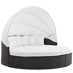 Modway Quest Wicker Rattan Outdoor Patio Canopy Sectional Daybed in Espresso White