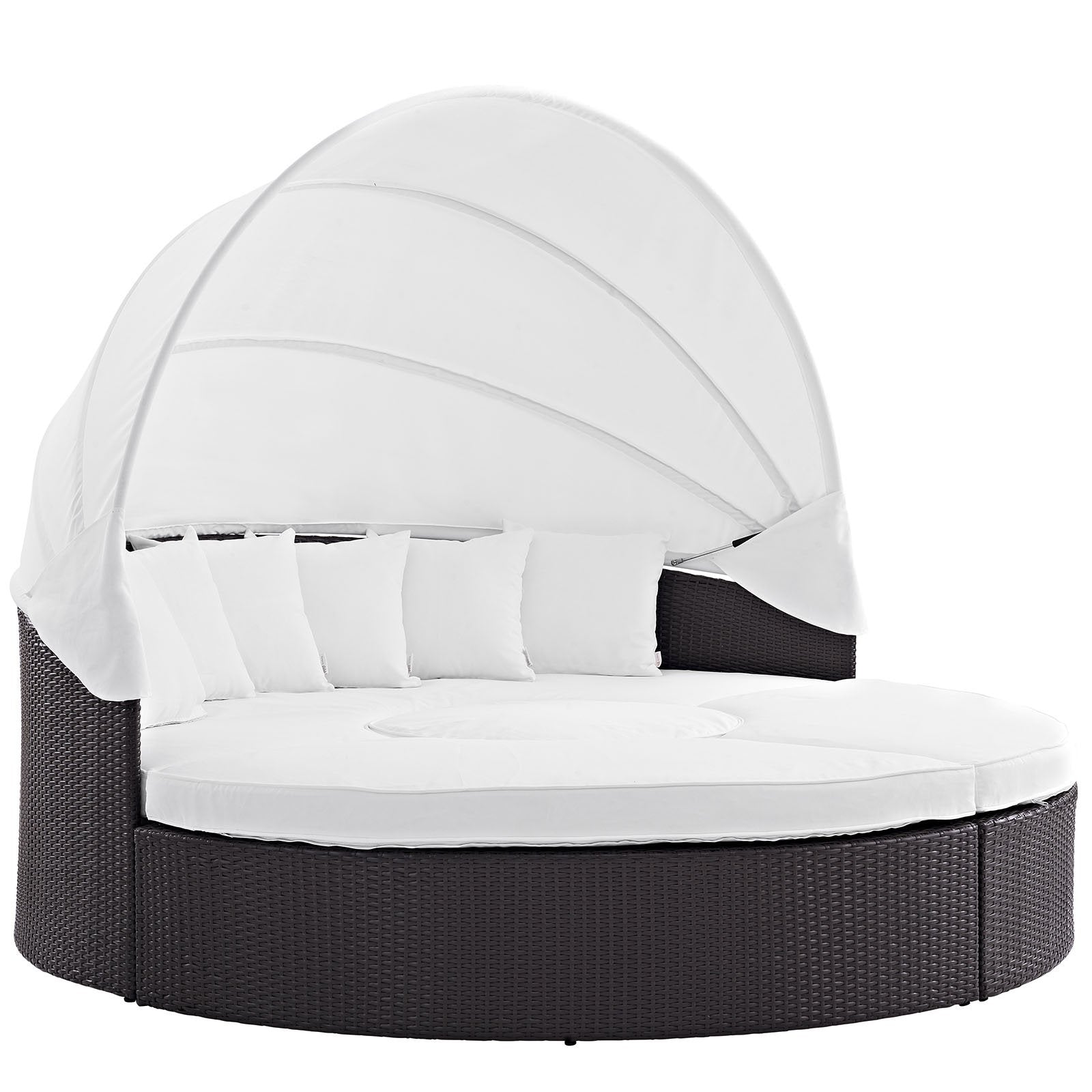 Modway Quest Wicker Rattan Outdoor Patio Canopy Sectional Daybed in Espresso White
