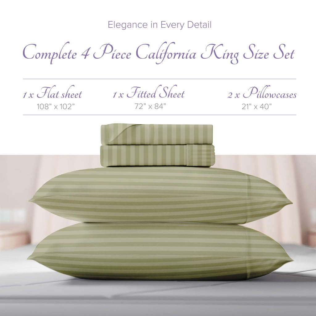 Carressa Linen Luxury Egyptian Cotton California King Stripe Sheet Set - 600 Thread Count Extra Long Staple 4 Pc Set, Cal King D