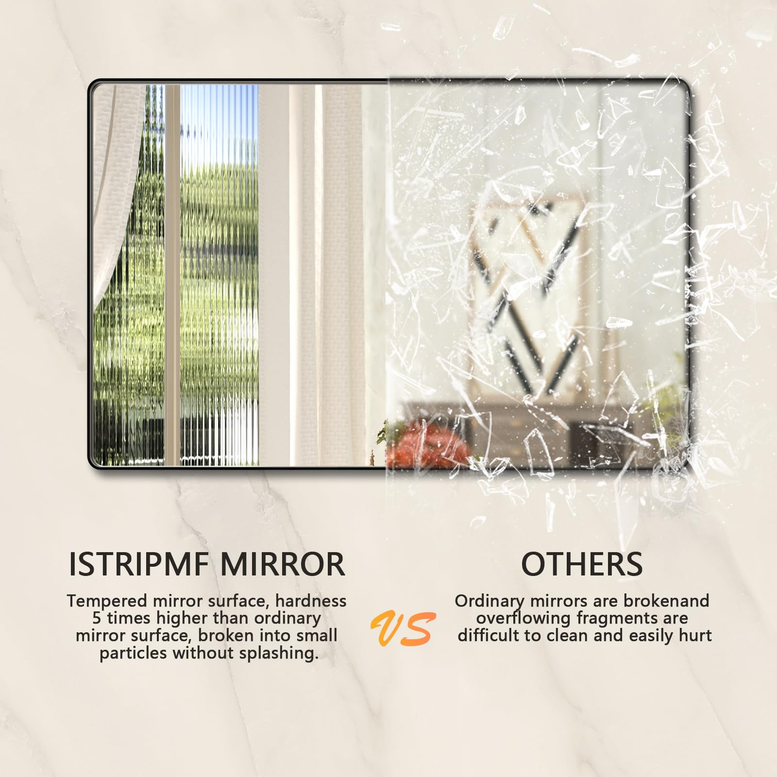 Istripmf Black Bathroom Mirror,48X36 Inch Large Matte Black Bathroom Vanity Mirror,Rectangle Black Metal Framed Mirror For Wall,