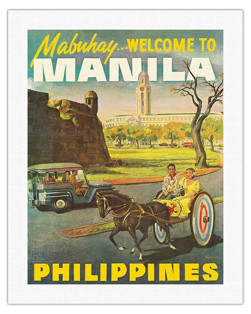 Manila Philippines - Mabuhay (Welcome) - Vintage Travel Poster c.1950s - Fine Art Rolled Canvas Print 20in x 26in